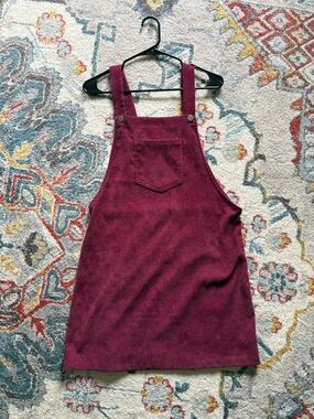 Burgundy Overall Dress with Front Pocket